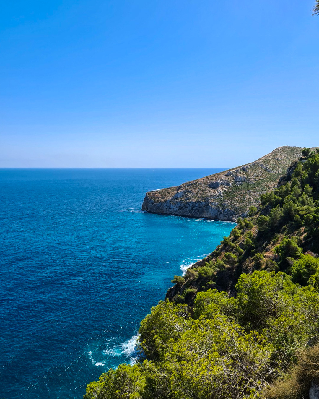 Cliff and blue sea seen from a Jávea pine grove